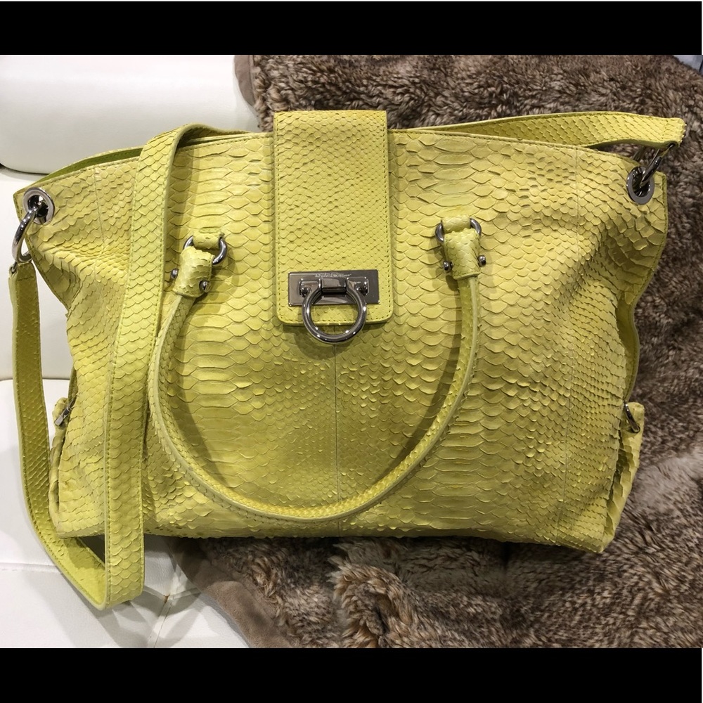 RARE Ferragamo python yellow skin weekender bag